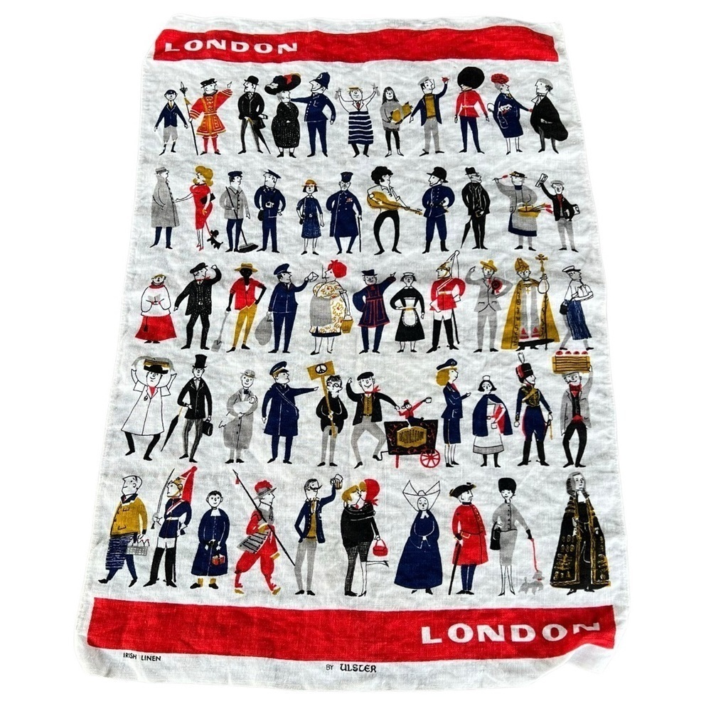 VTG Ulster British Tea Towel Set Irish Linen Beasts Bank Note London People GUC - Picture 9 of 13